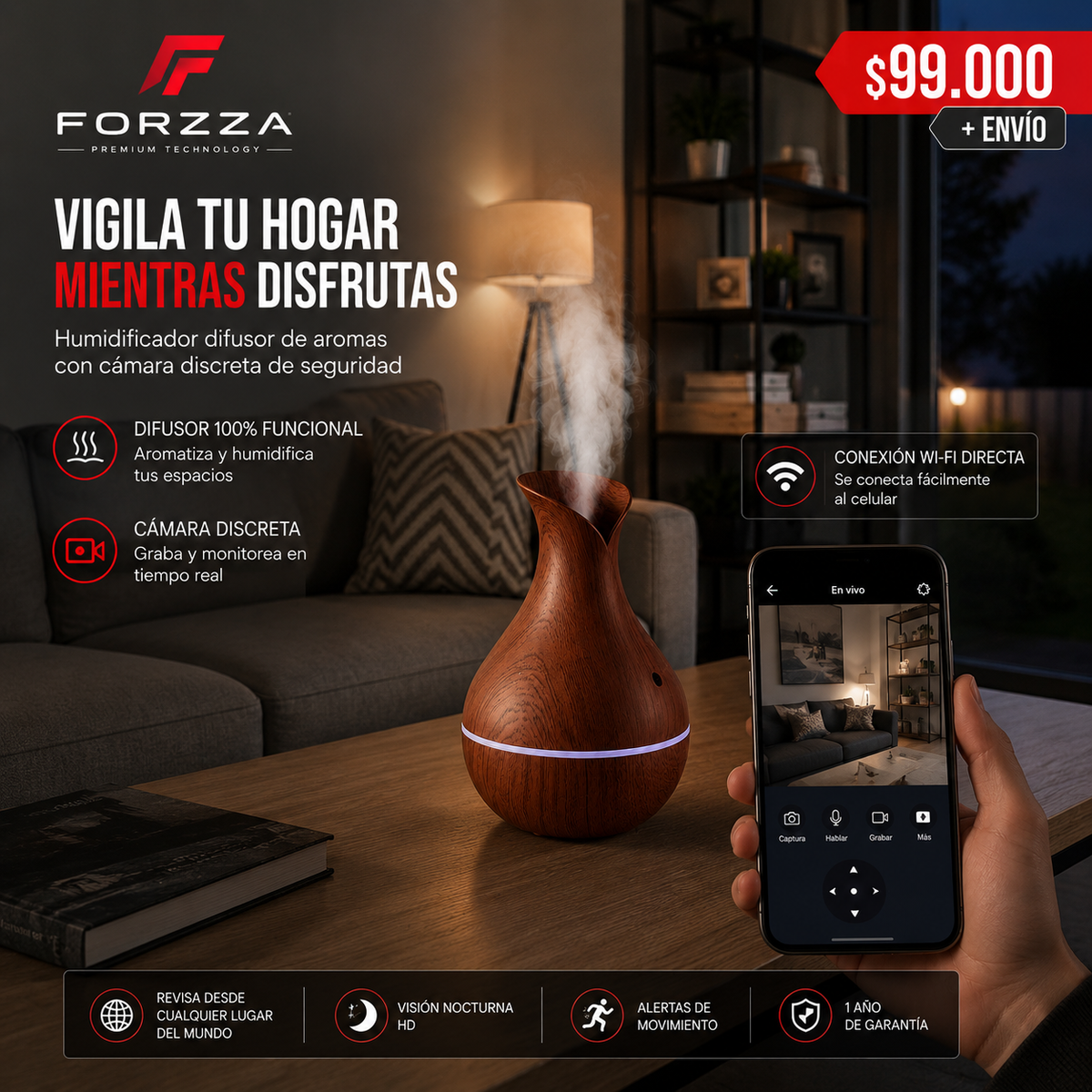 Cámara discreta | Humidificador | 1080P | 12 meses garantía