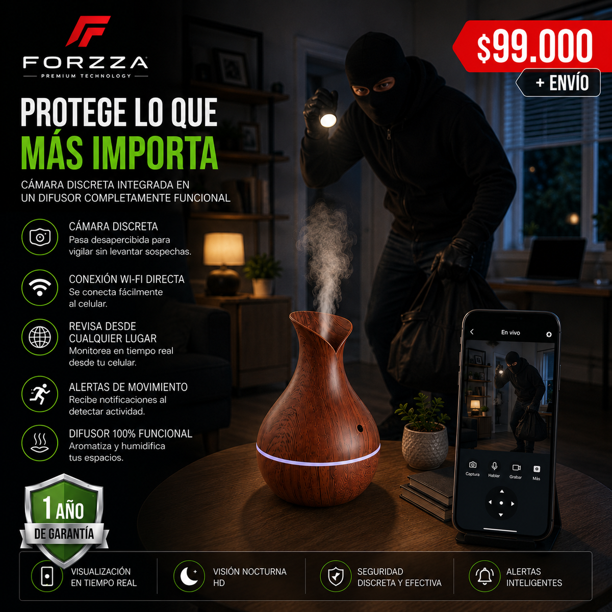 Cámara discreta | Humidificador | 1080P | 12 meses garantía