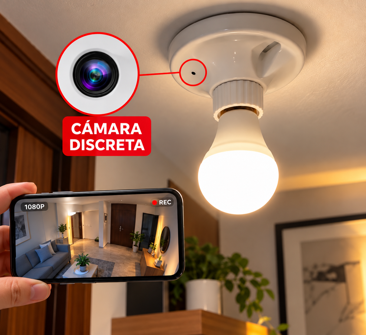 Cámara discreta | Roceta de bombillo | 1080p | 12 meses garantia